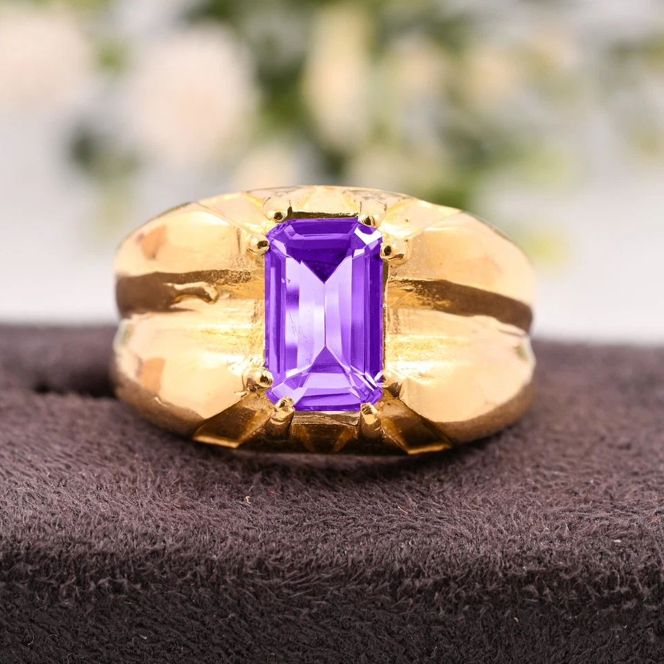 Anillo de Oro Para Hombre Oro Amarillo Sólido 14K Facetado Brasil Amatista AAA Regalo Natural. Foto 1 de 3