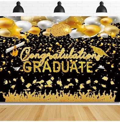 Telón de fondo para graduados 7X5FT telón de fondo negro grado felicitaciones clase de. . . Foto 1 de 2