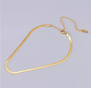 Collana Choker Catena Piatta Oro 18K Titanio Acciaio Inox Donna 16-18" PE44 - Foto 1 di 4