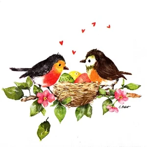 Papierservietten Vögel Nest Frühling. Pappservietten Vögel Nest Frühling - Bild 1 von 1