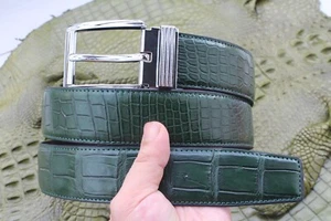 No Jointed - Green Alligator Crocodile Print Leather Men's Belt - W 1.5 inch - Picture 1 of 8