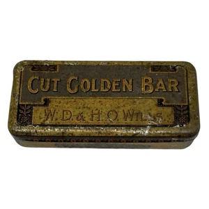 Antique Advertising Tin ~ Cut Golden Bar ~ Flat Hinged Tin ~ WD & HO Wills~7.5”L - Picture 1 of 16