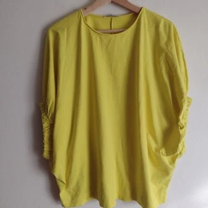 Blusa amarilla de mujer Zara talla grande M algodón mangas burbuja - Imagen 1 de 8