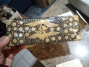 Chinese black lacquered vintage pencil pen box new unused 8-3/4" x 3" - Picture 1 of 8