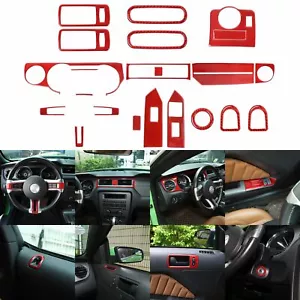 For Ford Mustang 2009-2013 Red Carbon Fiber Interior Decorative Cover Trim 22PCS - Foto 1 di 12