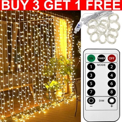 U-SWEETHOME 3Mx3M 300 LED Curtain Fairy String Lights Window Decor USB Plug in with Remote