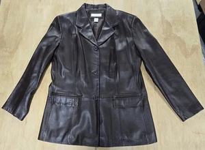 Vintage Preston & York Lammfell Leder dunkelbraun 3 Knopf Mantel Jacke - Bild 1 von 7