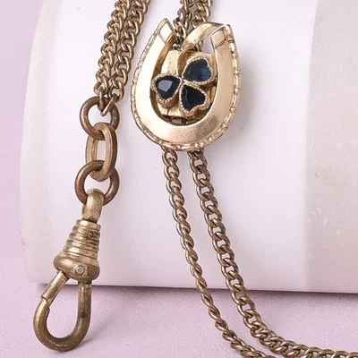 Antiguo collar de cadena de cable con dije deslizable relleno de oro pasta de herradura victoriana  Foto 1 de 4