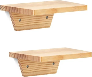 PHOENANCEE Small Floating Shelves,Trapezoid Wall Shelf Set of 2, Natural Wood - Picture 1 of 9