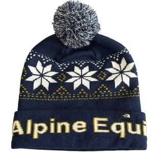 The North Face Ski Tuke Pom Beanie Hat Alpine Equipment Fine Knit Navy/White NEW - Picture 1 of 4