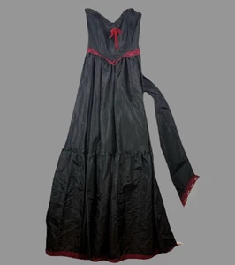 Vintage Gunne Sax by Jessica Strapless Corset Dress Size 5 Black Red Lace 70s - Picture 1 of 10