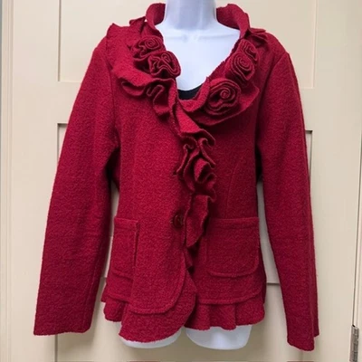 SUSAN BRISTOL Cárdigan Rojo Lana Suéter Rosas Romántico Navidad San Valentín Grande Foto 1 de 4