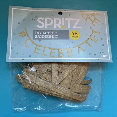 SPRITZ HÁGALO USTED MISMO Kit de pancartas con brillo dorado con 78 letras 4” H y símbolos + sujetadores Foto 1 de 3