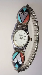 Vintage ZUNI Wilson & Carolyn Niiha Sterling Silber Inlay Uhr & Uhrenarmband  - Bild 1 von 7