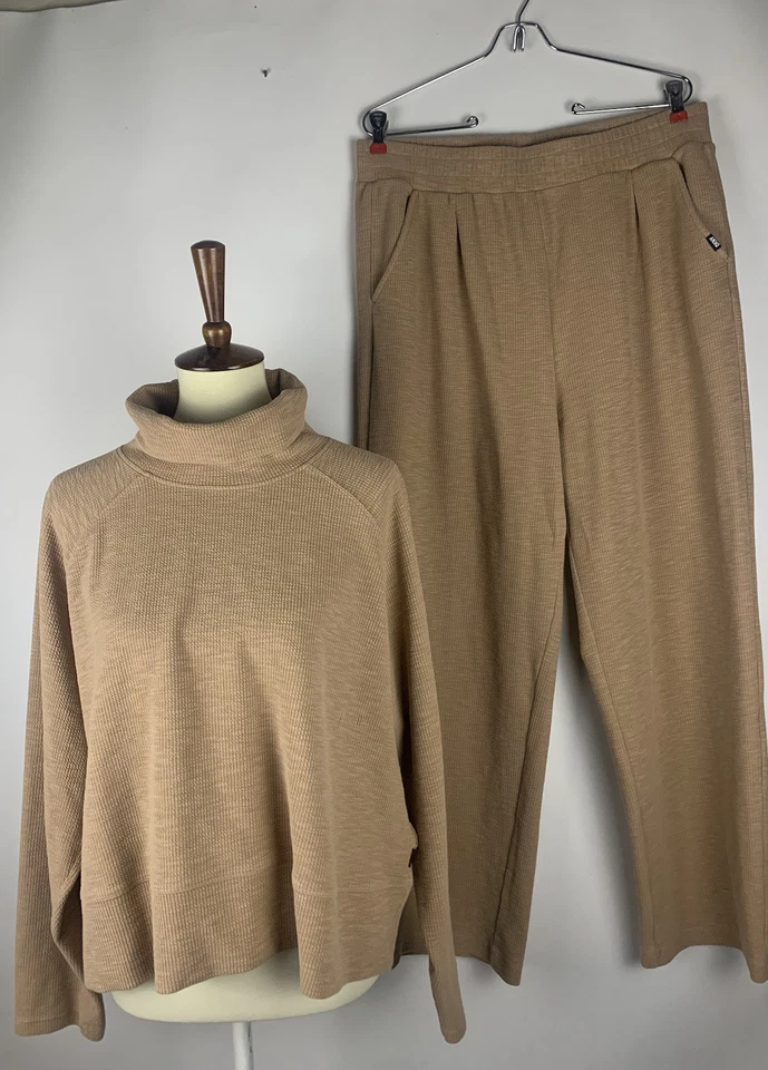 DKNY SPORTS Women's Pants Set Lounge Size Large Beige Pull on Pockets High Neck - Image 1 of 4