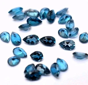 6x8 mm 7x9 mm 8x10 mm Genuine London Blue Topaz Pear Cut Gemstones For Jewelry - Picture 1 of 2