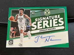 Jordan NWORA Auto RC 2020-21 Donruss Optic Signature Series Green Prizm Bucks - Imagen 1 de 2