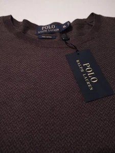 POLO RALPH LAUREN Herrenpullover Rundhalsausschnitt 100 % PIMA Baumwolle XL grünlich braun neu mit Etikett - Bild 1 von 6