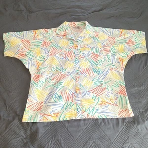 Vintage 1980s Cabrais Button Up Shirt Abstract Squiggle Pattern Retro Art - Picture 1 of 3