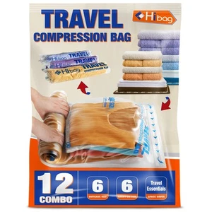 12 Compression Bags for Travel, Vacuum Packing Space Saver Zipper Bags for Cr... - Picture 1 of 8