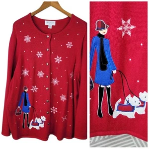 Holiday Cardigan sweater Plus 2X 18/20 Snowflake West Highland Terrier Westy - Picture 1 of 8