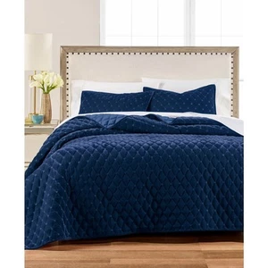 Martha Stewart Luxury Diamond Tufted Velvet Quilt – Navy Blue - Size Queen - Picture 1 of 4