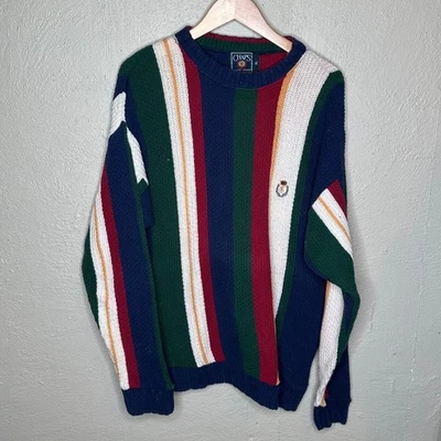 Vintage Chaps Ralph Lauren Mens XL Multicolor Striped Cotton Sweater Made in USA - Image 1 of 4