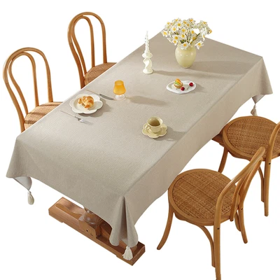 Solid Waterproof Tablecloth Nightstand Desk Coffee Dining Table Cover Fringed - Image 1 of 4