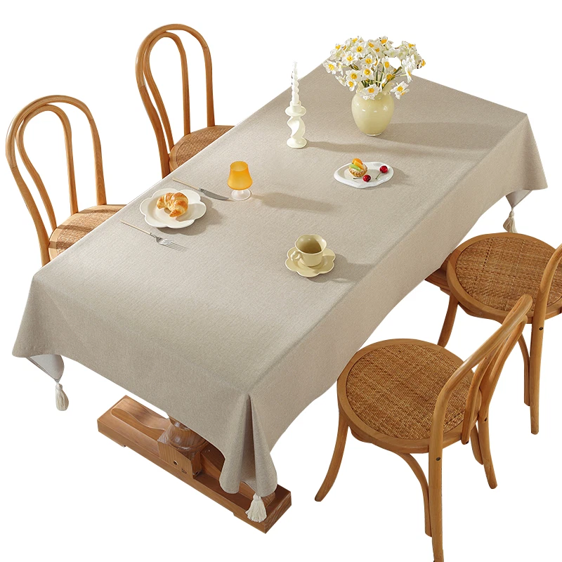 Solid Waterproof Tablecloth Nightstand Desk Coffee Dining Table Cover Fringed - Image 1 of 4
