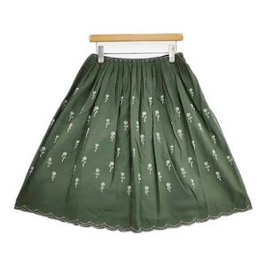 mina perhonen wa5104 etude embroidery handwoven pleated skirt green 5-1124M∞ - Picture 1 of 10