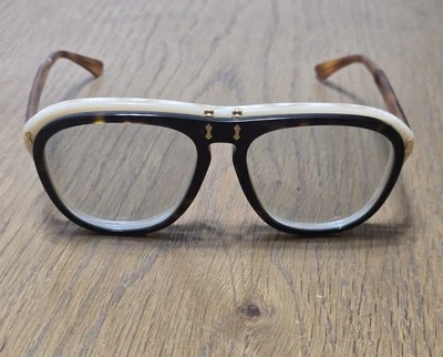 GUCCI AUTHENTIC 0087 Horn Havana Blue Flip Retro Aviator Sunglasses GG0087 004 - Image 1 of 4