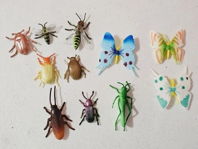 Lot Of 11 Plastic Toy Insects Butterfly Beetles Bugs Grasshopper  - Image 1 of 4