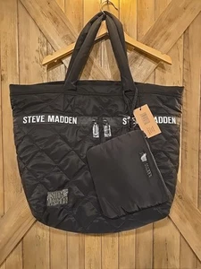 Steve Madden BLayzia2 Quilted Tote Bag $118 MSRP Padded Straps Black Extra Bag - Picture 1 of 12