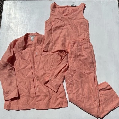 Jillian Jones Coral Linen 3 Piece Set Top Jacket Pants 10 Langenlook Cool - Image 1 of 4