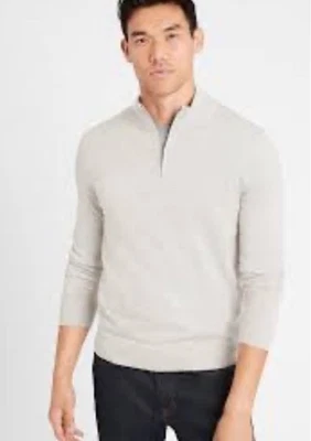 XL BANANA REPUBLIC Gray 100% Merino Wool "Baruffo" 1/2 Zip Sweater Men's - Image 1 of 4