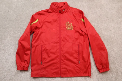 St Louis Cardinals Jacket Mens Medium Full Zip Windbreaker Hooded Cover