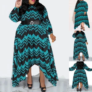 Plus Size Women Long Sleeve Print Maxi Long Dress Party Loose Holiday Dresses - Picture 1 of 11