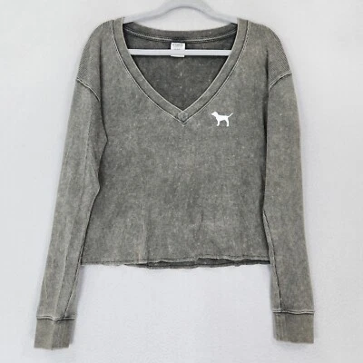 Suéter ROSA Victorias Secret Mujer Medio Verde Cuello en V Perro Logo Tejido Gofre Foto 1 de 4