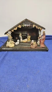 Vtg Nativity Set, Made In Italy, Handmade Wooden Barn, 10 Character Pieces READ! - Imagen 1 de 14