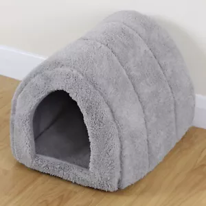 More details for soft grey pet cat/kitten dog/puppy fleece igloo bed warm house/tunnel/snug/pod