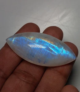 AAA Quality Natural  Rainbow Moonston Cabochon Blue multi Fire Gems  21x48 MM, - Picture 1 of 17