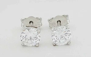 LAB CREATED 1.50 Cts WHITE SAPPHIRE STUD EARRINGS .925 SILVER - New With Tag - Picture 1 of 5