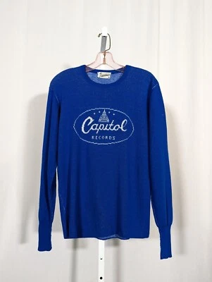 Suéter de malha Capitol Records vintage anos 50 anos 60 logotipo intársia promoção Lue LA 38 - Imagem 1 de 4