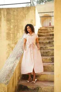Linen Maxi Dress with Belt, Button Down Linen Dress, Linen Dress with Cap Sleeve - Picture 1 of 11