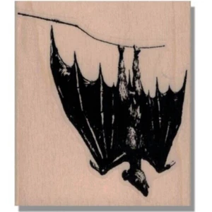 Mounted Rubber Stamp, HANGING BAT, Halloween, Animal, Nature,Spooky,Scary,Fly,lg - Picture 1 of 5