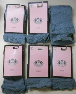 NWT 6 pairs GIRLS JUICY COUTURE gray METALLIC STRIPE TIGHTS - LARGE L - Picture 1 of 4