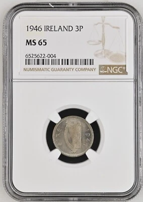 Ireland 1946 3 Pence NGC MS 65 KEY DATE NGC ONLY  8 & 4 HIGHER! - Image 1 of 2