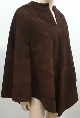 Poncho top DSQUARED2 marrone scamosciato spacco scollo a V busta orlo mantello 40 UK14