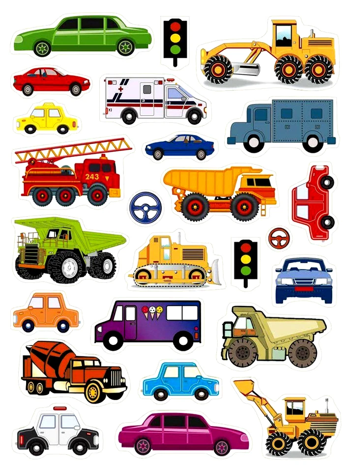 CURRENT KIDS CAR TRUCK CONSTRUCTION VEHICLE STICKERS USA MADE #24 Full Sheet