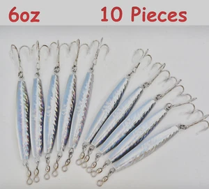 10 Pieces Diamond Jig 6oz Holographic Saltwater Fishing Lures w/Treble Hook - Picture 1 of 3